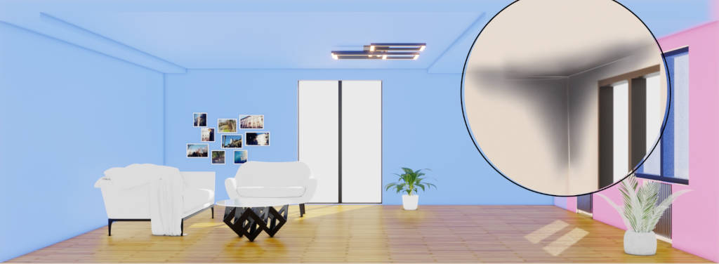 Bei ungleichmäßiger Wärmeverteilung im Raum, bleiben Ecken kalt. Die Luftfeuchtigkeit kondensiert und die Wand wird nass. Es droht Schimmelbefall. Die Sockelheizleiste der SHL-Wärmetechnik verhindert das.