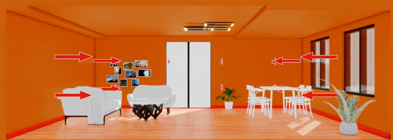 Wie funktioniert die SHL-Wärmetechnik Sockelheizleiste? Sie basiert auf dem Strahlungsprinzip, genau wie die fühlbare Wärme der Sonne. Die Heizleiste dient dabei als Wärmelieferant für die Wand. Die so erwärmte Wand, gibt die Wärme in Form von Wärmestrahlung an den Raum ab. Diese Wärmestrahlung breitet sich vollständig im Raum aus, bis alle Wände, Fenster (Umhüllungsflächen) und Einrichtungsgegenstände die gleiche Temperatur angenommen haben. Da Luft nicht direkt von Strahlung erwärmt werden kann, wird diese zeitverzögert durch die Umhüllungsflächen und Einrichtungsgegenstände erwärmt. Da alle Wand- und Fensterflächen annähernd die gleiche Temperatur haben und die Luft etwas kälter ist, entsteht eine angenehme Wohlfühlatmosphäre. Wir Menschen fühlen uns bei Wärmestrahlung auch bei geringeren Temperaturen genauso behaglich, als bei normalen Zimmertemperaturen. So entsteht mit der Strahlungswärme ein besseres Wohlfühlklima bei geringerer Raumtemperatur. Da Strahlungswärme nicht durch Fensterglas oder Wärmebrücken hindurchdringt, werden Wärmeverluste reduziert.